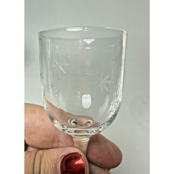 6 Vintage MCM Atomic Small Wine Cordial Glasses Star Dust C G Quartzex Crystal - Picture 3 of 4